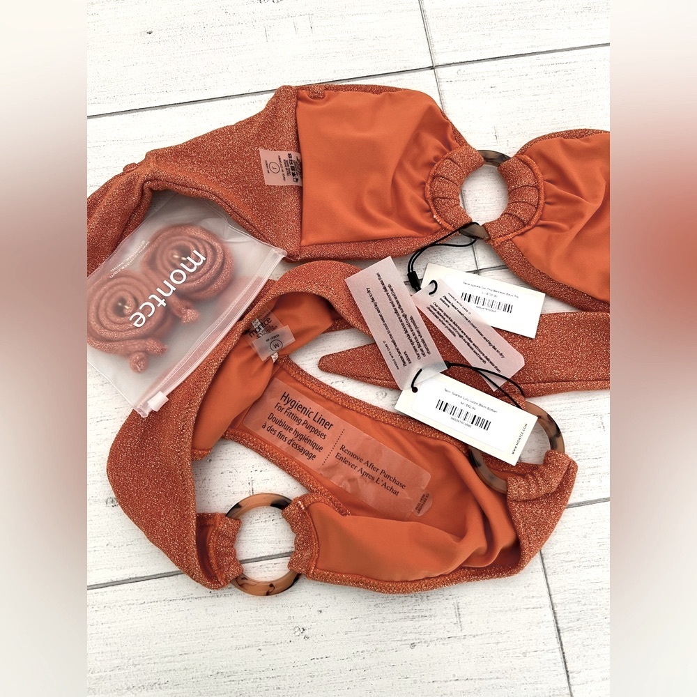 New Montce Swim Bikini Set NWT Terra Sparkle Tori Ties Bandeau Top & Lulu Bottom - Picture 7 of 8